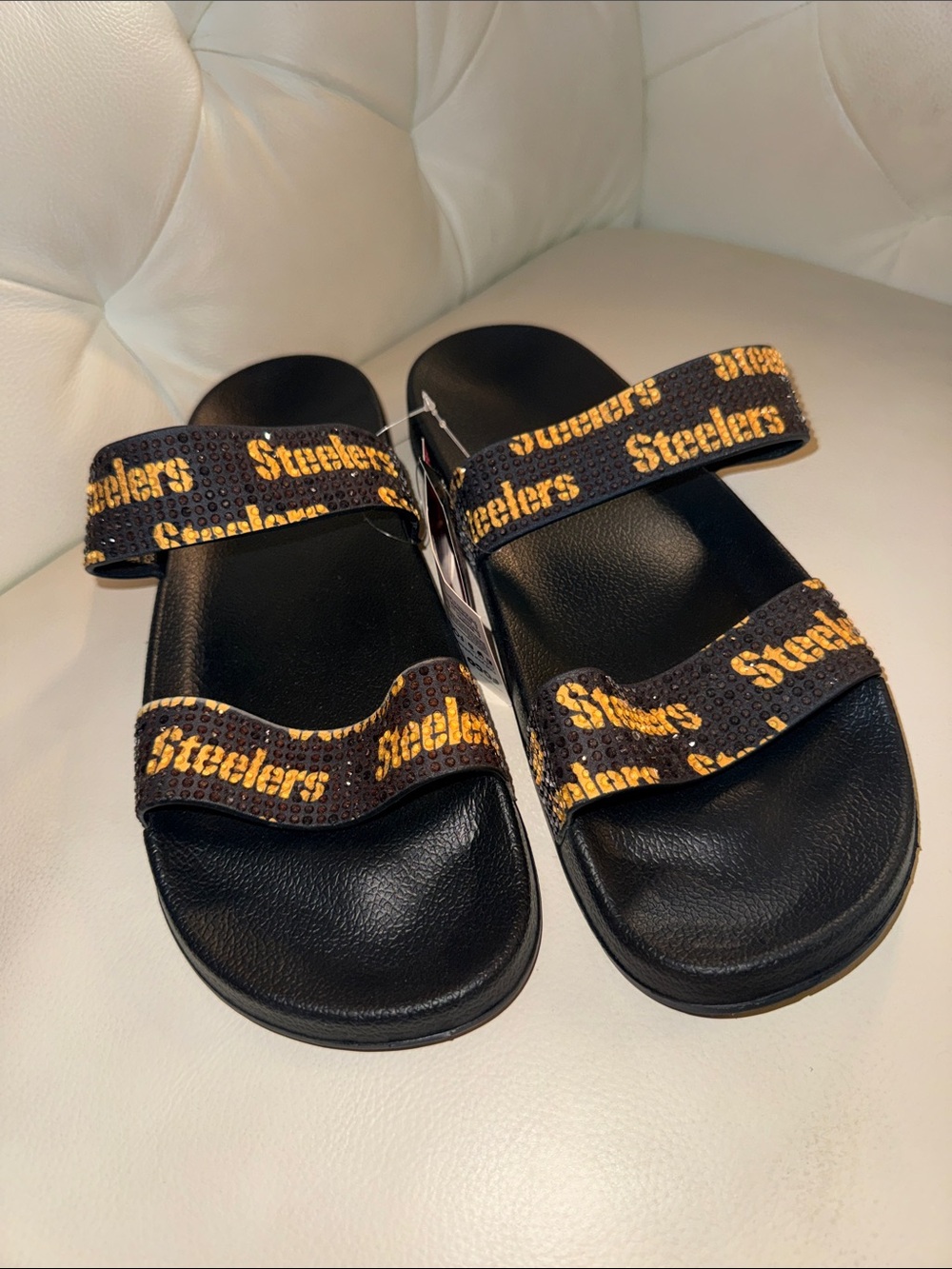 NWT Black & Gold Steelers Slide Sandals